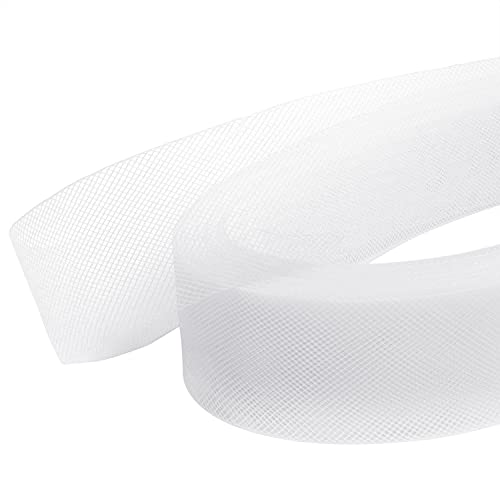 Handi Stitch Tela Trenzado de Crin Poliéster Blanco – 45,72 m - Rollo Tul Blanco para Vestidos Formales, Dobladillo, Costura, Manualidades, Bodas y Fiestas de Disfraces o Bailes - Blanco