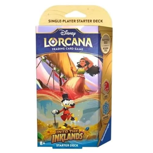Pre-Order Disney LORCANA INTO The INKLANDS Starter Deck – Inglés + Heartforcards® Protección de envío (Ruby/Sapphire) - Rubí/Zafiro