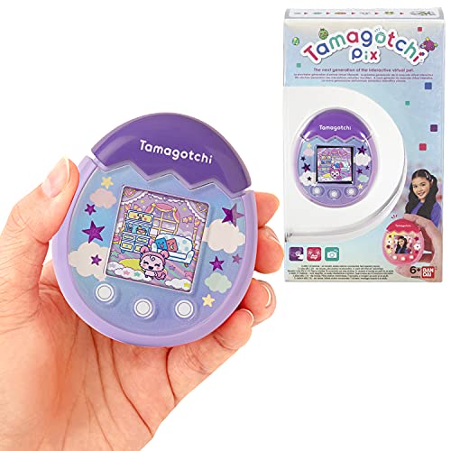 Tamagotchi Bandai PIX - Sky Purple - 42910 Mascota Virtual electrónica con Pantalla a Color, Botones táctiles, Juegos y cámara - Dosel Lila.