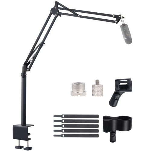 Lemxadd Microphone Stand Mic Boom Arm for Blue Yeti HyperX QuadCast SoloCast Yeti Nano Snowball Shure SM7B SM58 Q2U Fifine K669B and Other Mic, Overhead Mic Stand Desk Boom Arm with 5/8" 1/4" Adapter