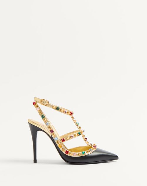 ROCKSTUD CALFSKIN PUMPS WITH CABOCHON AND 100MM CRYSTALS