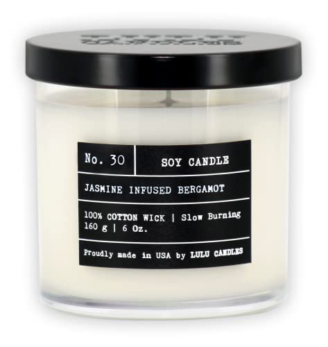 Lulu Candles | Jasmine Infused Bergamot | Luxury Scented Soy Jar Candle | Hand Poured in The USA | Highly Scented & Long Lasting- 6 Oz. - Jasmine Infused Bergamont - 6 Oz.