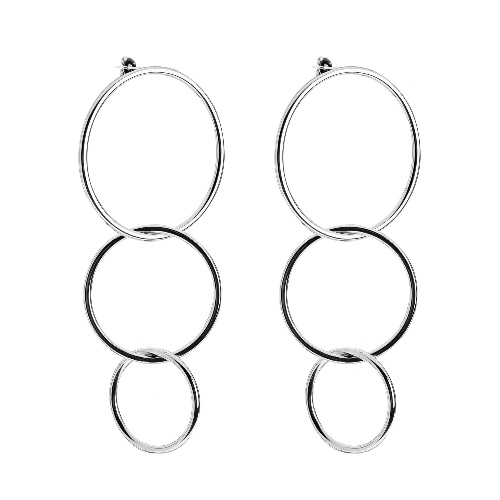 Triple Interlinking Circle Drop Earrings - Silver