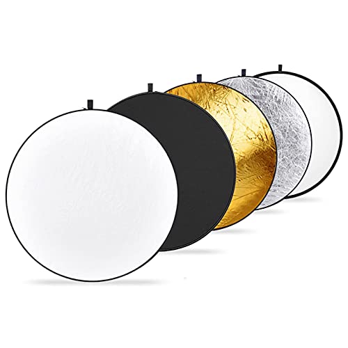 NEEWER 43 Inch/110 Centimeter Light Reflector Diffuser 5 in 1 Collapsible Multi Disc with Bag - Translucent, Silver, Gold, White, and Black for Studio Photography Lighting Outdoor - 110cm