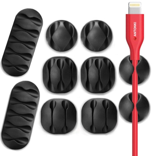 Cable Clips, Cable Management, Cord Organizer Wire Cable Clip Holders Cable Manage System with Advanced Long Lasting Acrylic Gum for Desktop PC Laptop TV Home Office - 10 Pack - Cable Clips 10 Pack - Classical Black