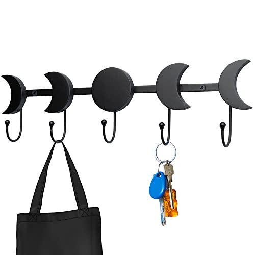 IRISVITA Moon Phase Wall Hanging Hooks (Updated) for Keys, Mug, Jewelry. Key Holder for Wall Decorative, Gothic Decor for Bedroom, Gothic Home Decor, Witch Decor, Matching Screws and Anchors Included