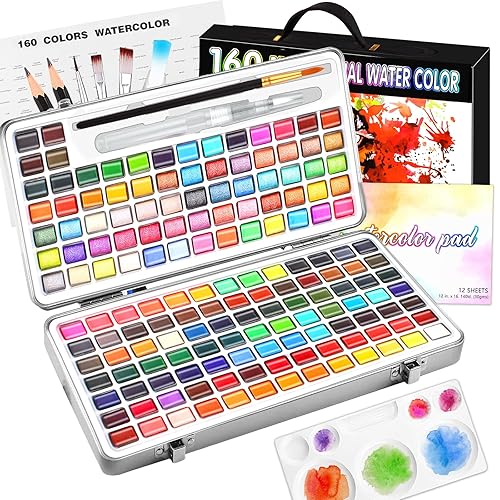 Gunsamg Watercolor Paint Set,160 Professional Watercolor Paints in Portable Box,Travel Water colors Set for Adults,Art Paint Set Art Supplies for Artists - 160 Colors