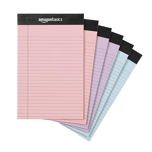 Amazon Basics Narrow Ruled 5 x 8-Inch Lined Writing Note Pads, 6 Count (50 Sheet Pads), Multicolor - Multicolor - 5-Inch by 8-Inch