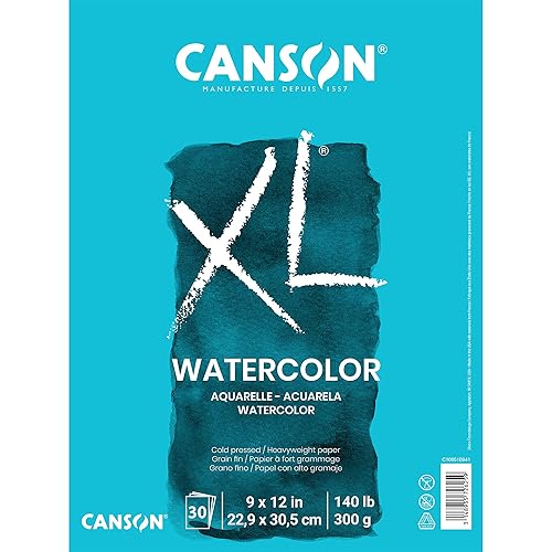 Canson XL Series Watercolor Textured Paper Pad for Paint, Pencil, Ink, Charcoal, Pastel, and Acrylic, Fold Over, 140 Pound,, 9” x 12”, 2 Pack, Fold Over Cover, 30 Sheets - 9x12 - Fold Over 2-Pack