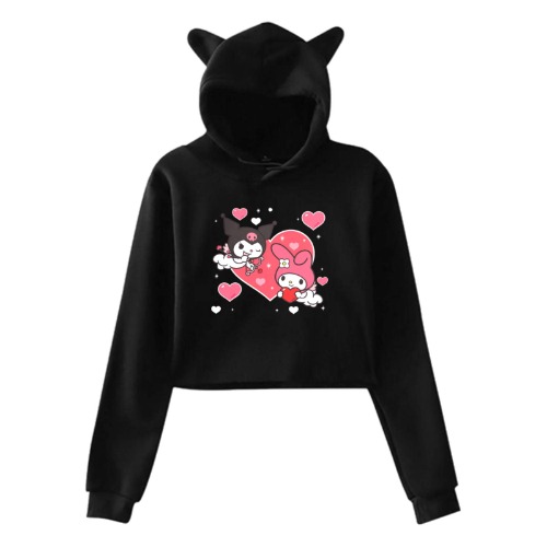 Lovely Kuromi And My Melody Cat Ear Hoodies Sweater,Women'S Long Sleeve Hoodie Print Sweatshirt,Cat Ear Hoodies Pullover.