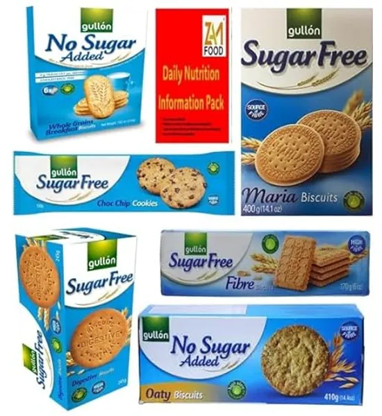 Gullon Sugar free & No added sugar Diabetic Luxury Mixed selection Biscuits Assorted, Variety pack of 6, perfect for gifting friends & Family, All Occasions Hamper (1 Bundle)