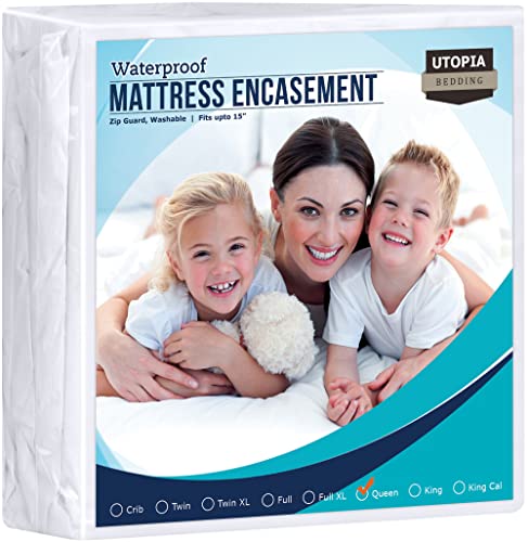 Utopia Bedding Zippered Mattress Encasement Queen - 100% Waterproof and Bed Bug Proof Mattress Protector - Absorbent, Six-Sided Mattress Cover - 1 - Queen