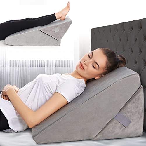 Bed Wedge Pillow - Adjustable 9&12 Inch Folding Memory Foam Incline Cushion System for Legs and Back Support Pillow - Acid Reflux, Anti Snoring, Heartburn, Reading – Machine Washable - Grey