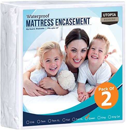 Utopia Bedding Zippered Mattress Encasement Queen - 100% Waterproof and Bed Bug Proof Mattress Protector - Absorbent, Six-Sided Mattress Cover (Pack of 2) - 2 - Queen