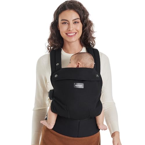 Momcozy Baby Carrier Newborn to Toddler - Ergonomic, Cozy and Lightweight Infant Carrier for 7-44lbs, Effortless to Put On, Ideal for Hands-Free Parenting, Enhanced Lumbar Support, Black - Black