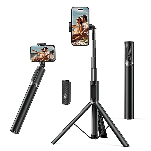 ATUMTEK 55" Selfie Stick Tripod, All-in-one Extendable Aluminum Phone Tripod with Rechargeable Bluetooth Remote for iPhone, Samsung, Google, LG, Sony and More, Fitting 4.7-7 inch Smartphones, Black - 55" - Black