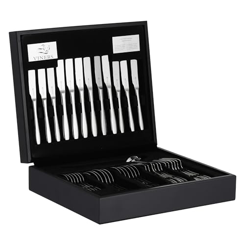 Viners Eden 44 Piece 18/10 Silver Stainless Steel Cutlery Set in Wooden Gift Box - 44 count (Pack of 1) - Single