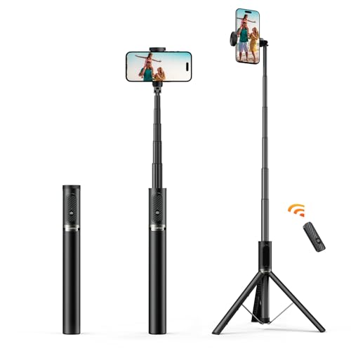 ATUMTEK Selfie Stick 157cm, Extendable Aluminum Tripod with Rechargeable Bluetooth Remote Control, Compatible with iPhone, Samsung, and Android Phones, Perfect for Travel, Vlog, Video and Photo - 62" - Black