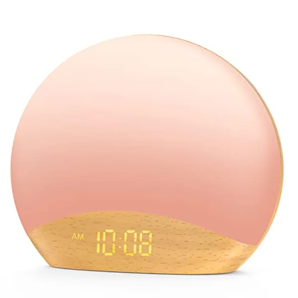 HOUSBAY White Noise Machine Sunrise Alarm Clock, Wake Up Light, Dimmable Night Light, 26 Natural Sounds, Gentle Wake up & Sound Machine for Sleeping, Adults, Kids, Baby-Wooden