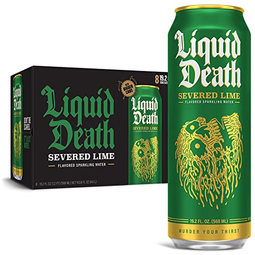 Liquid Death Flavored Sparkling Water with Agave, Severed Lime, 19.2 oz King Size Cans (8-Pack) - Severed Lime - Sparkling - 19.2 Fl Oz (Pack of 8)