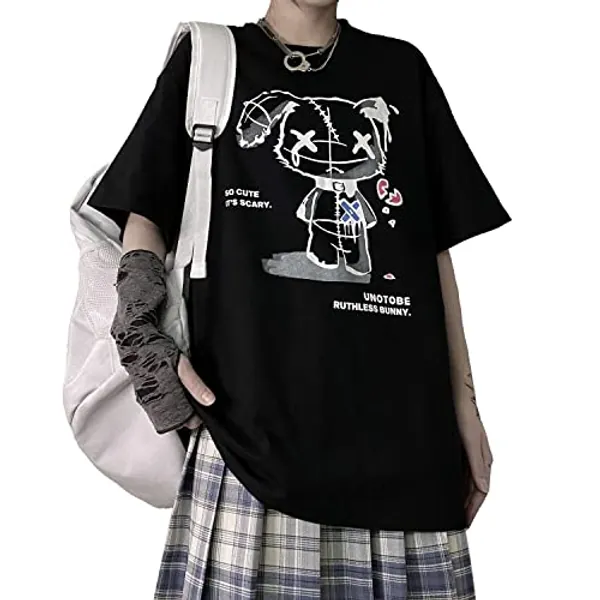 Hewlshawn Women Grunge T Shirt Gothic Bear Tops Print Harajuku Korean Clothes