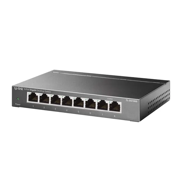 TP-Link TL-SG108S, 8 Port Gigabit Ethernet Network Switch, Ethernet Splitter, Hub, Desktop and Wall-Mounting, Sturdy Metal, Fanless, Plug and Play, Energy-Saving