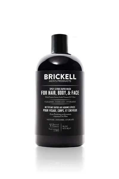 Brickell Men's Rapid Wash, Natural and Organic 3 in 1 Body Wash Gel for Men, 473 ml, Spicy Citrus Scent