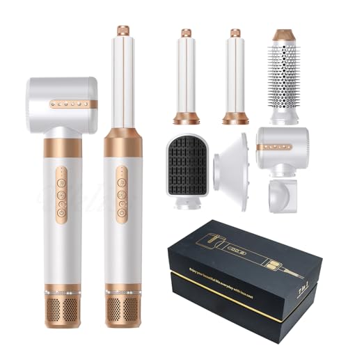 TANSHINE Hair Dryer Brush,7 in1 Blow Dryer Brush Hair Styler,Hot Air Brush,Auto Wrap Hair Curler Styling Tools,Automatic Curling Iron,Left&Right Curling Wand,High Speed Negative Ionic Hair Dryer,White