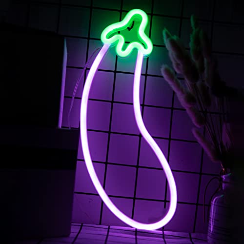 DWOOKE Neon Sign,Eggplant LED Neon Light Green Purple Wall Lights,USB or Battery Powered Neon Light Sign Wall Decor,Neon Lights for Bedroom,kitchen,Living Room,Party,Bar,Christmas - Purple-eggplant