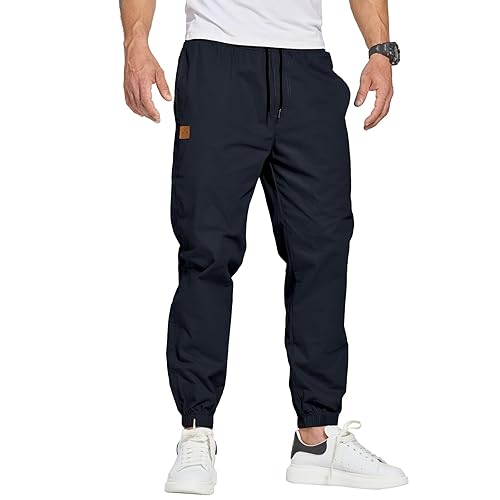 ZOXOZ Joggers for Men Tracksuit Bottoms Mens Cargo Trousers Work Trousers Men Drawstring with Pockets - Black - L