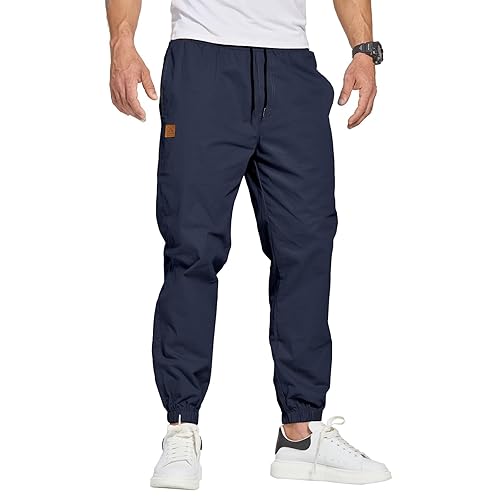 ZOXOZ Joggers for Men Tracksuit Bottoms Mens Cargo Trousers Work Trousers Men Drawstring with Pockets - Blue - M