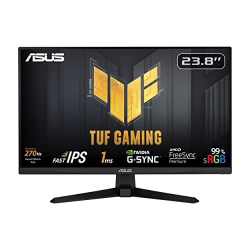 ASUS TUF Gaming VG249QM1A, Monitor Gaming 23.8”, FullHD (1920x1080), fino a 270Hz, Tempo di Risposta 1ms, G-Sync, Free-Sync Premium, Extreme Low Motion Blur, Nero
