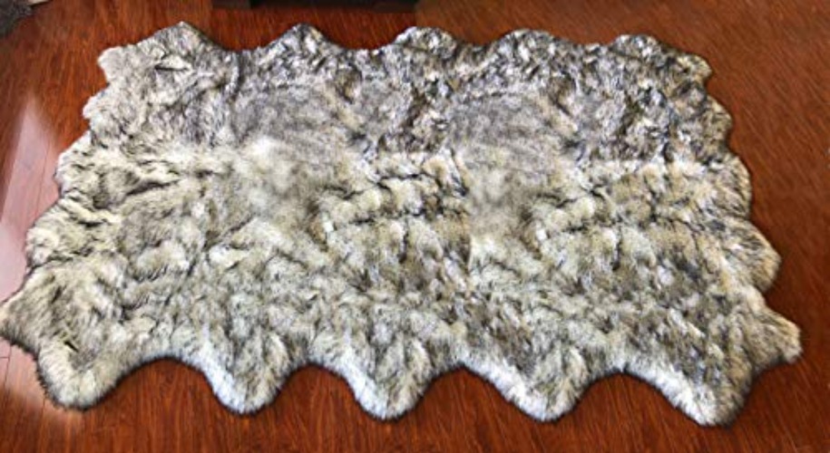 LAMBZY Faux Sheepskin Hypoallergenic Free Shape Silky Shag Rug, Luxury Shaggy Silky Plush Carpet for Bedrooms Rugs Living Room Kids Rooms Sofa Floor Rugs(Decto 10 Pelts 6'x10',180x300cm, White/Black) - Decto 10 Pelts 6'x10' - White With Black Tips