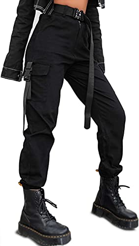 ZODLLS Women's Camo Pants Cargo Trousers Cool Camouflage Pants Elastic Waist Casual Multi Jogger Pants with Pocket - Black Cargo#2 - Medium
