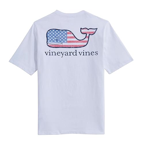 vineyard vines Boys' Flag Whale Short-Sleeve Pocket T-Shirt - Medium - White Cap
