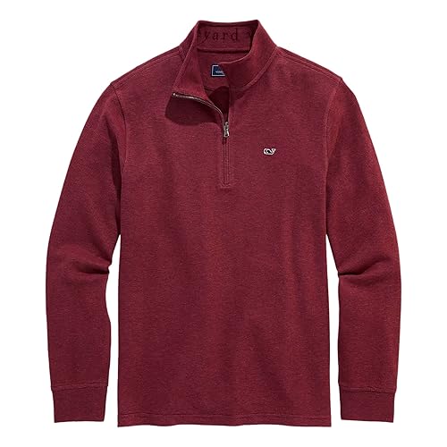 vineyard vines Men's Saltwater Quarter-Zip Pullover Sweater - Crimson - Medium