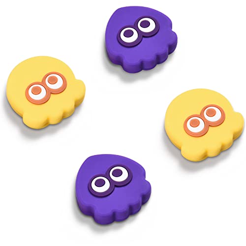 FUNLAB Switch Thumb Grips Joystick Caps Compatible with Splatoon Nintendo Switch/OLED/Lite Controller, Cute Silicone Analog Stick Cover, 4PCS - Yellow & Purple, Octopus & Squid