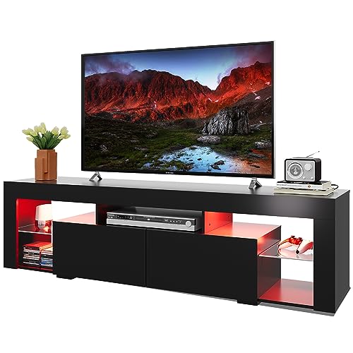 WLIVE 63 Inch TV Stand, LED Entertainment Center for 60 to 70 Inch TV, Modern TV Console with 2 Drawers, TV Stands for Living Room, Black - Black