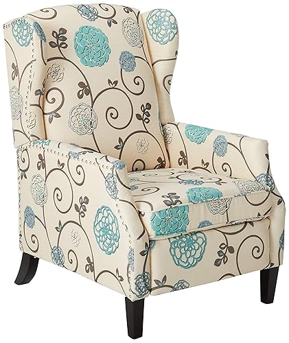 Christopher Knight Home GDFStudio Westeros Traditional Wingback Fabric Recliner Chair (White & Blue Floral) - Floral, Leaves