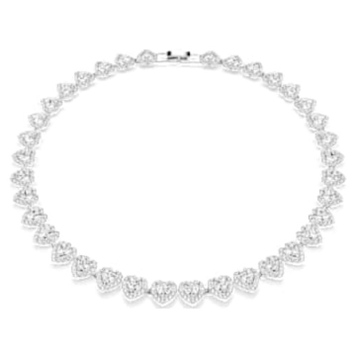 Colier Tennis Ariana Grande x Swarovski, Tăieturi mixte, Inimă, Alb, Placat cu rodiu