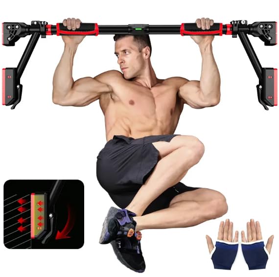 CLOUDFOUR Pull Up Bar, Adjustable Strength Training Chin up Bar, Door Workout Bar with Foam Grips, Indoor Fitness Bar Equipment for Home Gym Sports Exercise Upper Body Workout, Safe Locking Non-slip