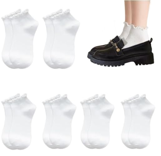 DMNQ 6 Pcs Chaussettes De Cheville En Dentelle Chaussettes à Volants Pour Femmes Froufrous Socquettes Femme Chaussette Femme Fantaisie Chaussettes Blanches Femme Chaussette Dentelle Femme