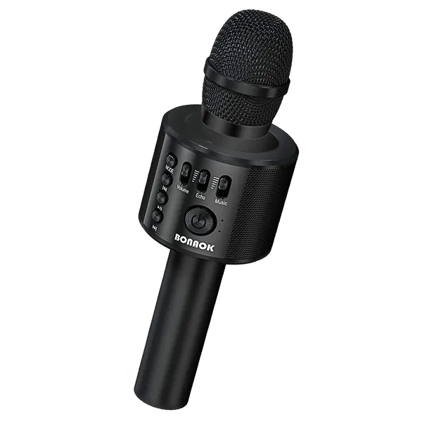 BONAOK Wireless Bluetooth Karaoke Microphone, 3-in-1 Portable Handheld Mic Speaker Machine for All Smartphones, Gift for Girls Boys Kids Adults All Age Q37(Black) - Black