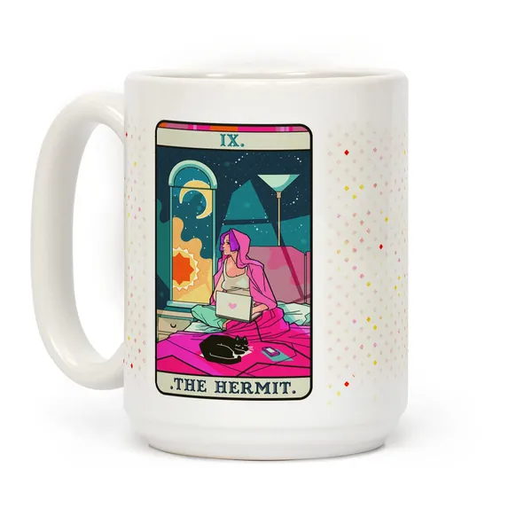 LookHUMAN Hermit Tarot Card White 15 Ounce Ceramic Coffee Mug - 