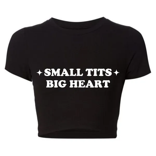Small Tits Big Heart Crop Top,Small Tits Big Heart Baby Tee, Y2K Clothing,Trendy Y2k Crop Top Baby Tee,Y2K Crop Top Baby Tee, Funny Crop Top