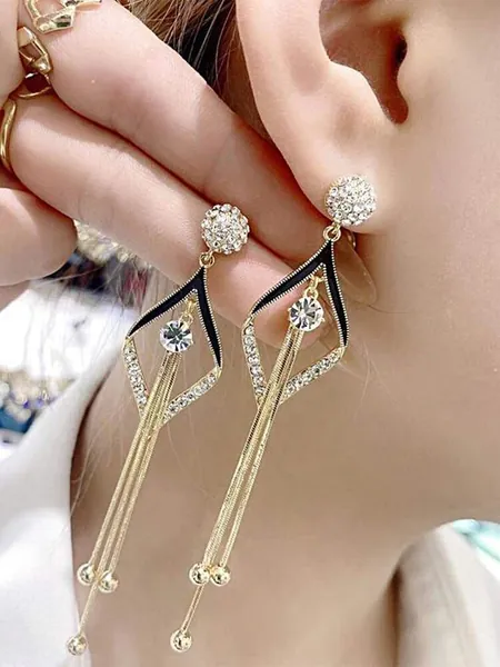Rhinestone Geo Decor Drop Earrings