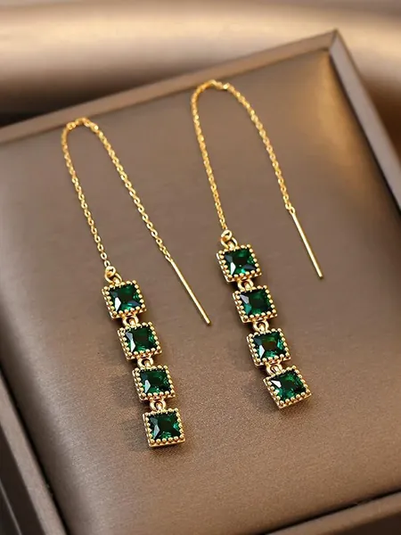 Geometric Rhinestone Decor Drop Earrings