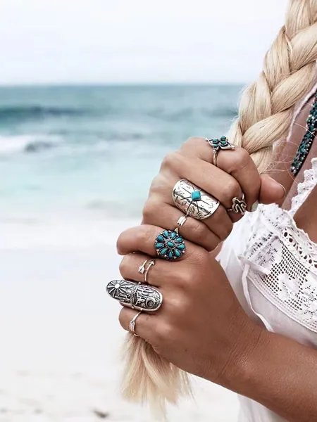9pcs/set Cactus & Turquoise Decor Ring
