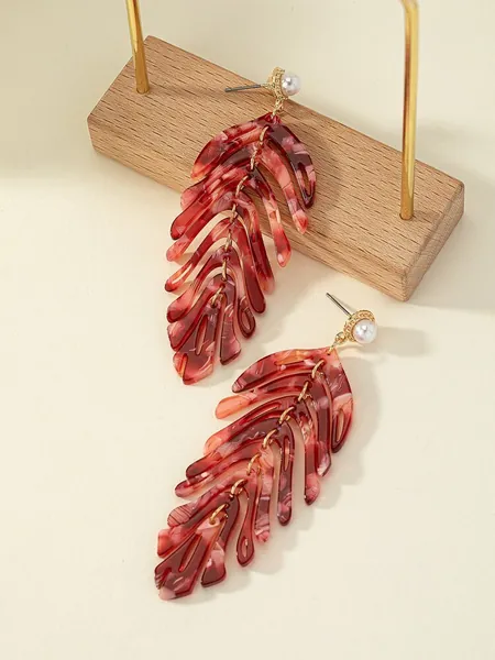 2pcs Leaf Drop Earrings