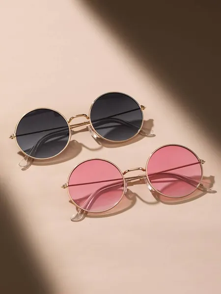 2pcs Metal Frame Round Lens Fashion Glasses